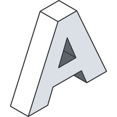 Three Dimensional Letter A With White and Light Gray Color Showing Depth and Geometric Shape Against a Transparent Background Perfect for Design Projects