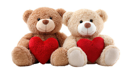 Obraz premium Couple teddy bears holding hearts Transparent background, PNG file