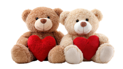 Couple teddy bears holding hearts Transparent background, PNG file