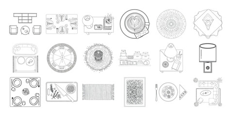 Vector art of compilation of architectural sketches and technical drawings showcasing building components and structural elements