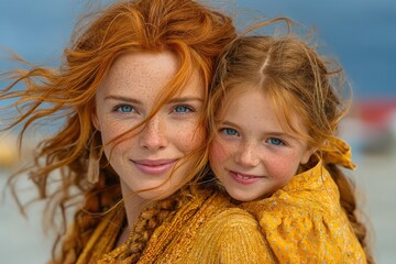 Happy mother and daughter smiling on a breezy day outdoors