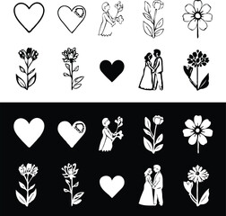 Clean black and white vector illustration of icons like love 1.eps
