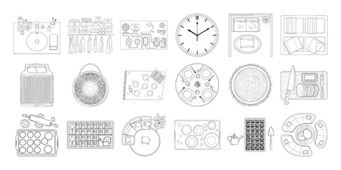 Vector art of collection of architectural sketches and blueprints for various building elements and designs © SampaRani