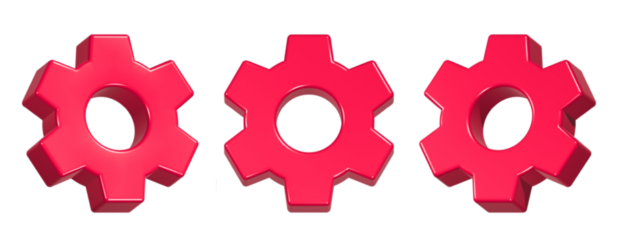 3d rendering of red gears icon symbol for setting application