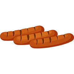 Three Grilled Sausages With Dark Brown Grill Marks On A Transparent Background