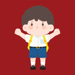 Cartoon Illustration of a Boy Student with Backpack