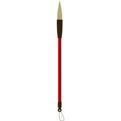 Traditional Japanese Calligraphy Brush With Red Handle And Metal Clip Isolated On White Background For Art And Craft