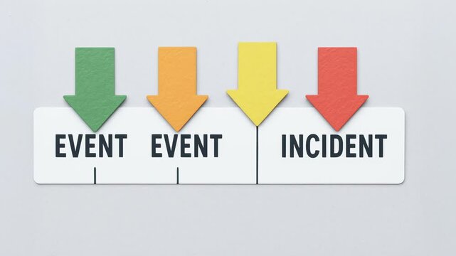 Accident prevention workflow concept with arrows mapping sequence from event to incident, supporting risk management, safety planning, root-cause analysis, hazard control, and compliance training