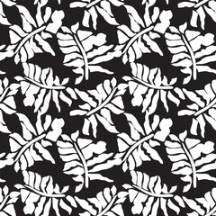 Monochrome Tropical Leaf Seamless Pattern Design