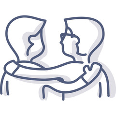Two People Hugging With Blue Outline And Shadow On Transparent Background, Depicting Friendship And Support
