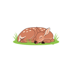 Cute fawn sleeping peacefully on green grass in a forest meadow vector