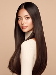 Naklejka premium A person with long straight hair that has a smooth texture and an elegant overall appearance.