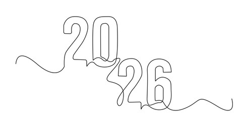 continuous line happy new year 2026.decorative one line drawing new year 2026.element background and banner new year 2026.single line vector illustration