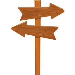 Wooden Arrow Signpost Pointing Left and Right With A Single Wooden Pole On Transparent Background In Natural Lighting Style