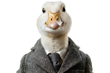 A goose in a suit, isolate on white background, blending elegance and humor in a unique way. PNG