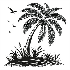 Fototapeta premium Tropical Palm Tree Silhouette Vector Illustration on Island