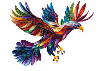 Fototapeta premium A multicolored paper art eagle, isolate on white background, crafted with intricate layers of colored paper. PNG