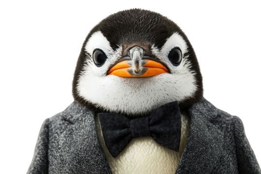 A penguin in a suit, isolate on white background, combining elegance and whimsy. PNG