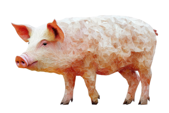 A low polygon style pig, isolate on white background, characterized by geometric shapes and vibrant colors. PNG