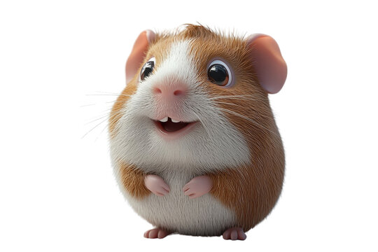 A 3D cartoon guinea pig character, isolate on white background, playful and colorful in design. PNG