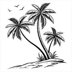 Fototapeta premium Tropical Palm Tree Silhouette Vector Illustration on Island