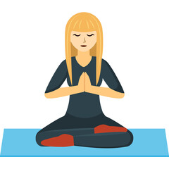 Young Woman Meditating Calmly In Lotus Pose On A Blue Yoga Mat With Eyes Closed And Hands Clasped In Prayer Position Peaceful Zen Mindfulness