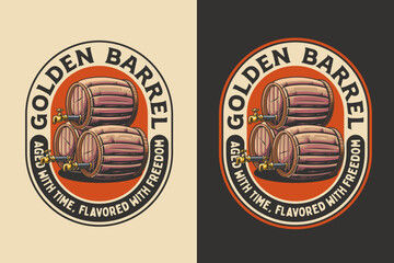 Whiskey barrel retro badge logo vector design set for saloon and distillery themes. Wild west vintage emblem logo graphic. Cowboy drink illustration label element designs