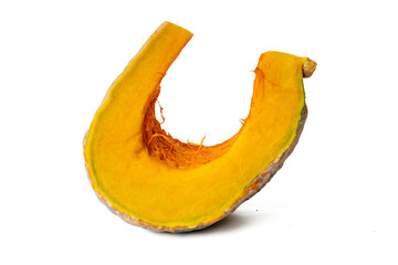 Photo of pumpkin taken with a high-resolution camera using the focus-stacking technique on a white background.