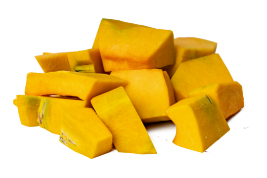 Photo of pumpkin taken with a high-resolution camera using the focus-stacking technique on a white background.