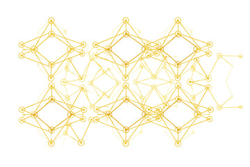 Golden network connection, abstract technology vector background. Geometric grid pattern. Digital data, communication, science, molecular structure or neural net concept.