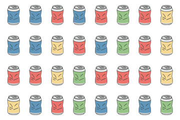 Crushed aluminum soda can seamless pattern vector. Colorful crumpled beer tin background. Recycling waste garbage concept. Environmental pollution junk illustration texture.