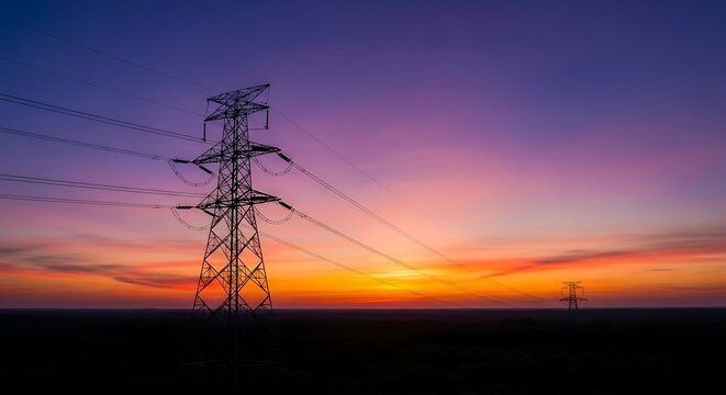 Electricity Pylons with Evening Colors