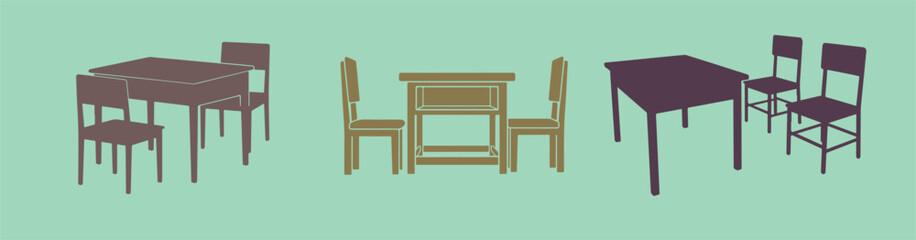 a vector illustration of a table and two chairs in a classroom with a school desk