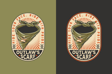 Cowboy bandana retro badge logo vector design set for wild west and outlaw fashion themes. Vintage western emblem logo graphic. Country scarf illustration label element designs