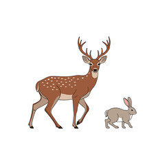 Majestic stag and small rabbit standing together in nature animal companionship wildlife scene vector
