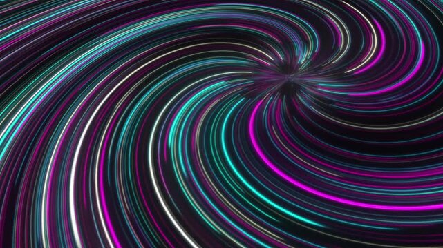 Abstract Neon Hyper-speed Light Trails Vortex Swirling Tunnel Background 