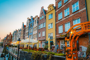 Gdansk with Motlawa river in Poland. Old town colourful house with main square.