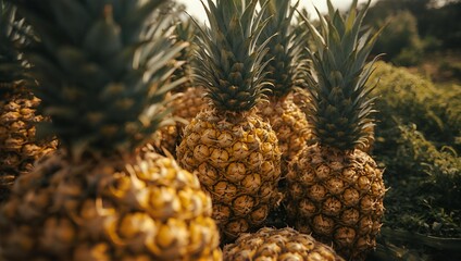 Fresh Pineapple in Tropical Farm with Natural Sunlight 