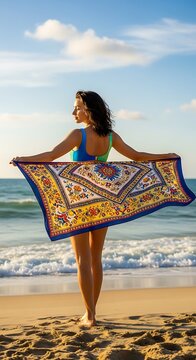 Beach Holiday Woman Relaxing with Sarong on a Sunny Day