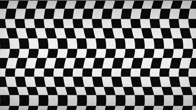 Retro black and white checkered pattern, checkered wavy abstract geometric optical illusion looping background. - Powered by Adobe