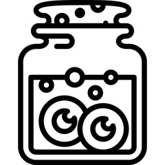 Halloween Outline Jar With Bubbles And Eyeballs Inside With A White Background And Black Outline