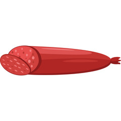 Pixel Art Salami Sausage Slice and Whole Product Isolated on Transparent Background Realistic Rendering
