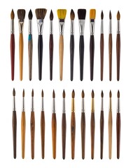 Fototapeta premium A collection of various paintbrushes of different shapes and sizes arranged in rows