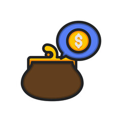 Pixel Art Open Coin Purse with Golden Dollar Coin in Speech Bubble Against White Background Finance Concept