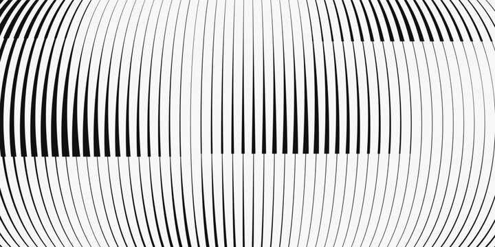 Black line halftone gradient strips. Fading stripe gradation background. Repeating linear pattern backdrop. Parallel lines wallpaper for overlay, print, cover. Vector Doppler effect concept