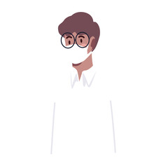 Pixel Art Portrait of a Man Wearing Round Glasses and a White Collared Shirt Against a White Background Isolated
