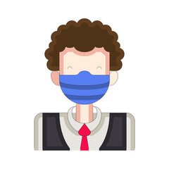Pixel Art Portrait Of A Person Wearing A Blue Medical Face Mask And A Red Tie With A White Shirt And Dark Vest