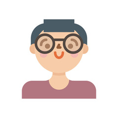 Pixel Art Portrait Of A Person Wearing Round Glasses With Blue Hair And A Purple Shirt On A Transparent Background