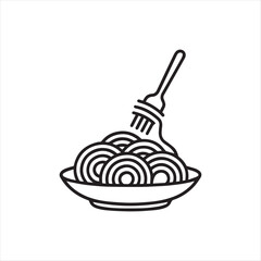 Minimalist Spaghetti Delight A Simple Line Art Depiction of Pasta and a Fork on a White Backdrop