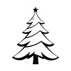 Christmas tree silhouette, holiday pine illustration, decorated fir vector, festive tree drawing, black evergreen art with star